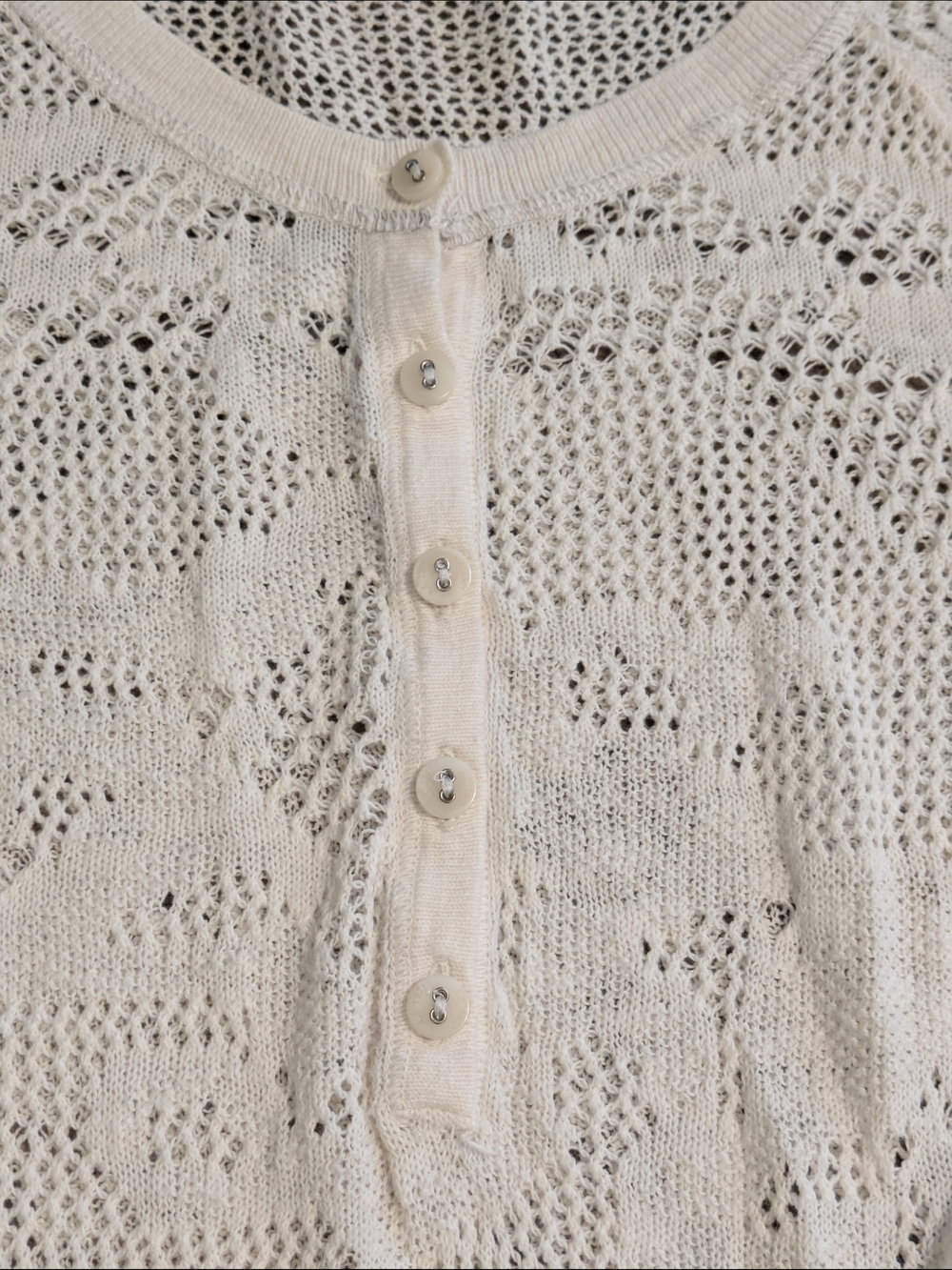 American Eagle Outfitters Crochet Henley Top Shirt Ivory XL/TG Knit See Through - Picture 6 of 9